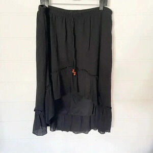 Torrid Plus Size Black Lined High-Low Ruffled Boho Midi Skirt Size 0 ( Large)